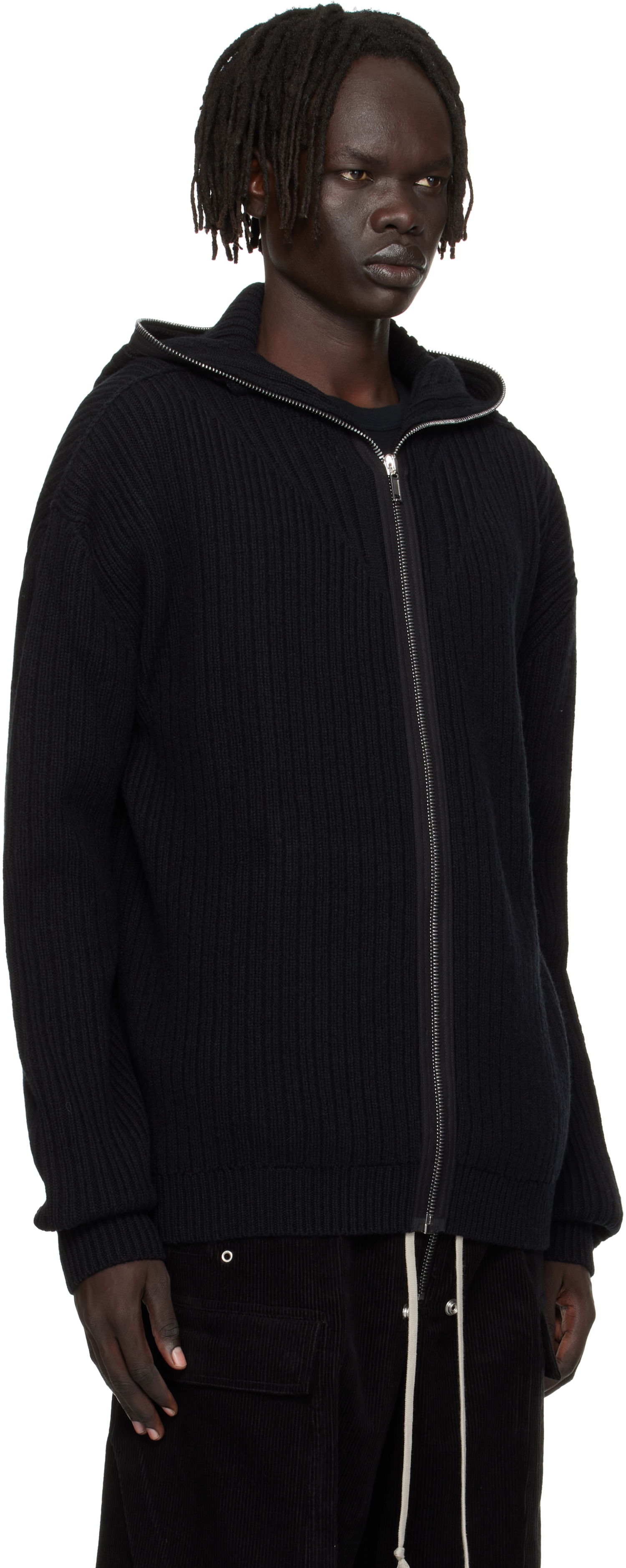 Pulover Rick Owens Rick Owens Concordians Zipped Knit Hoodie Črna | RU02E1647 KWV, 1