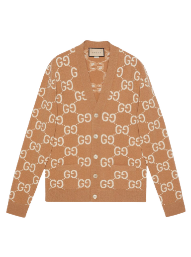 Pleteni pulover Gucci GG Wool Jacquard V-Neck Cardigan Bež | 694758 XKCC5 2296