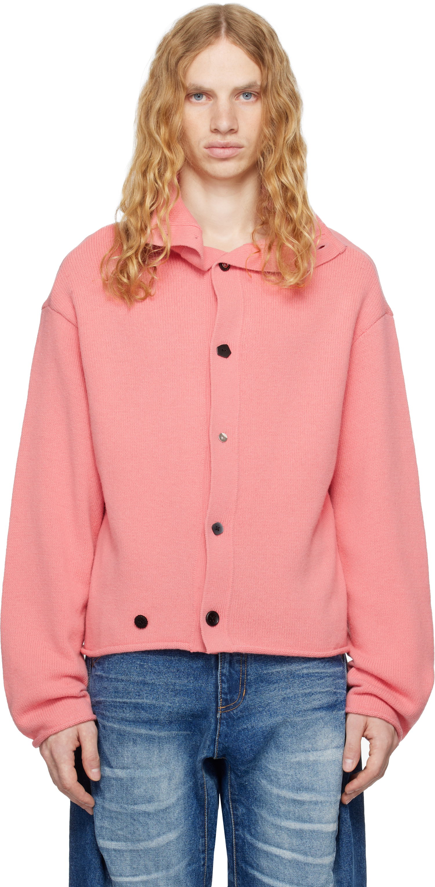 Pleteni pulover ADER ERROR Mock Neck Button Cardigan Roza | BN01FWKT0703PK, 0