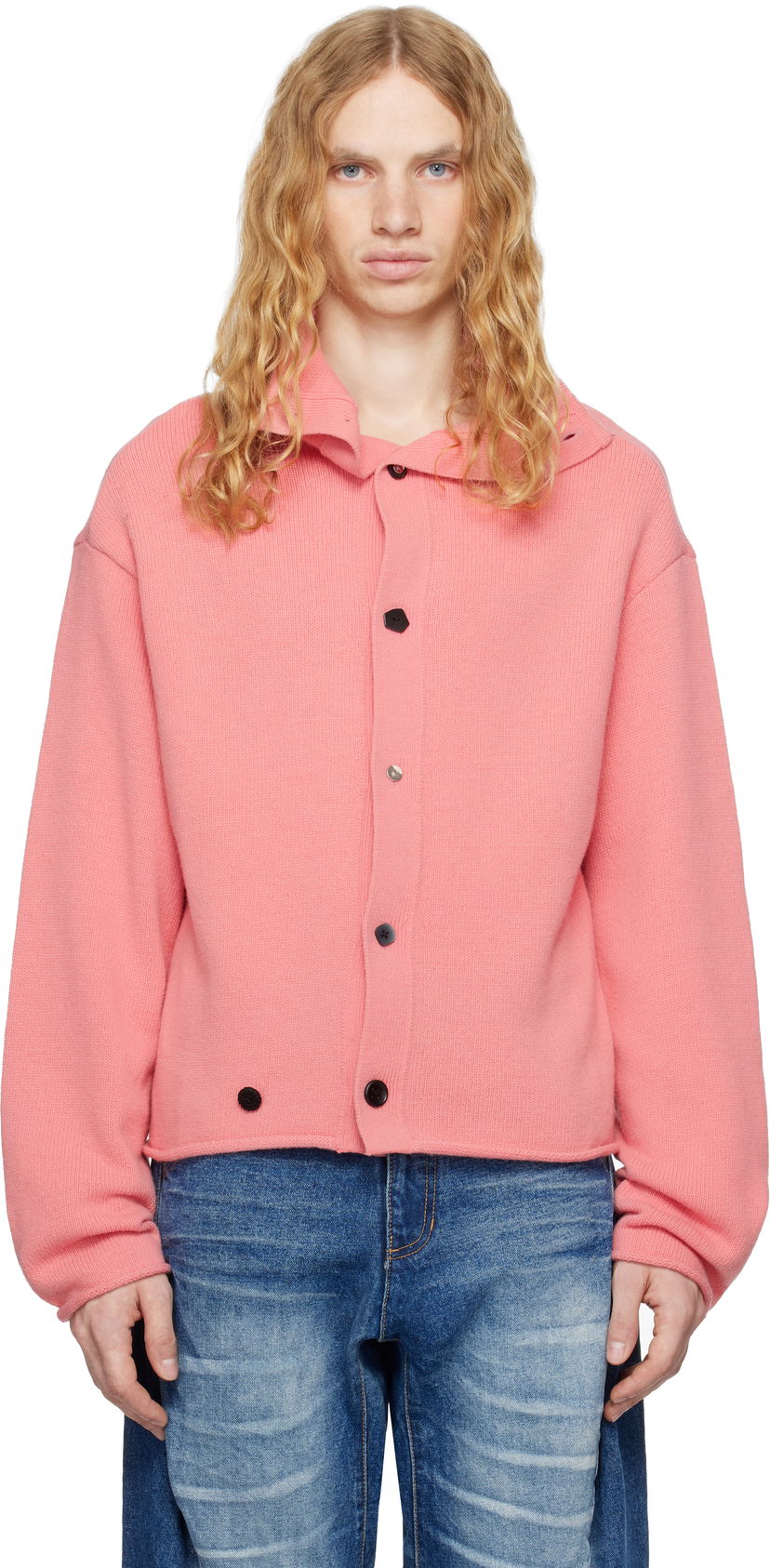 Pleteni pulover ADER ERROR Mock Neck Button Cardigan Roza | BN01FWKT0703PK