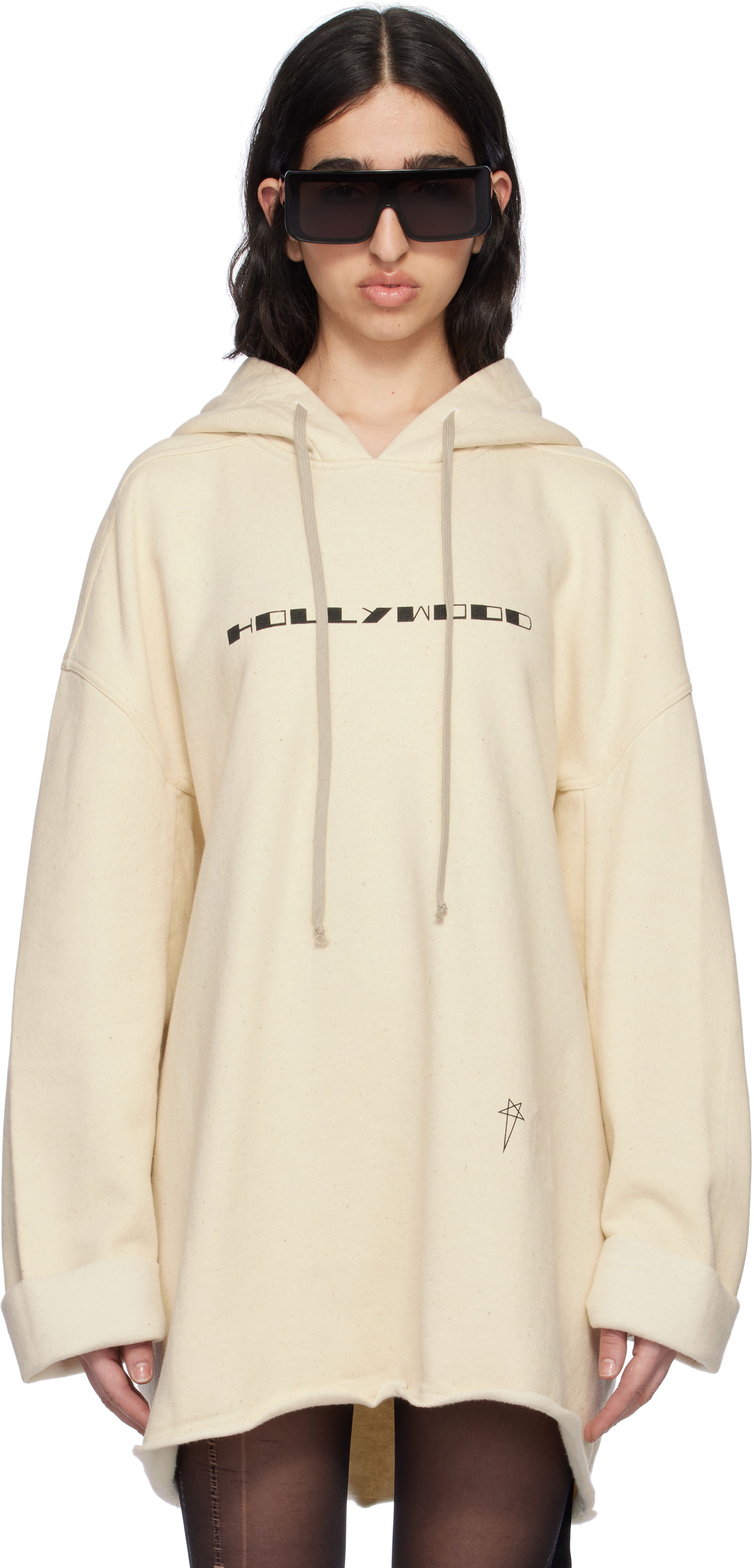 Pulover Rick Owens Rick Owens DRKSHDW Hollywood Peter Hoodie Bež | DS01E3231 FNEP5P, 0