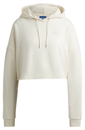 Pleteni pulover BOSS HUGO Cropped Cotton-Terry Hoodie Bela | 50520122