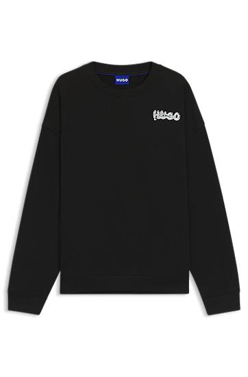 Pulover BOSS Cotton-terry sweatshirt with logo prints Črna | 50549778