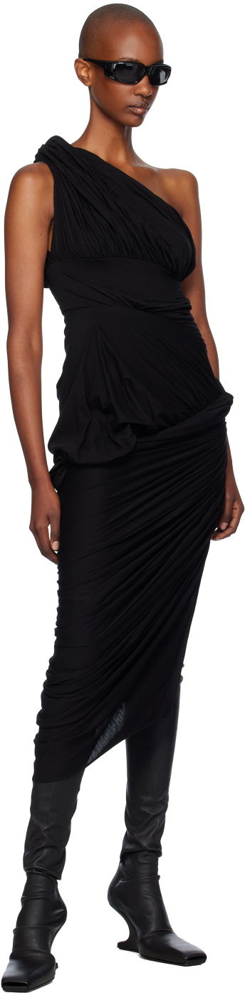 Obleke Rick Owens Rick Owens Lido Draped One-Shoulder Midi Dress Črna | RP02D3562 JWS, 3