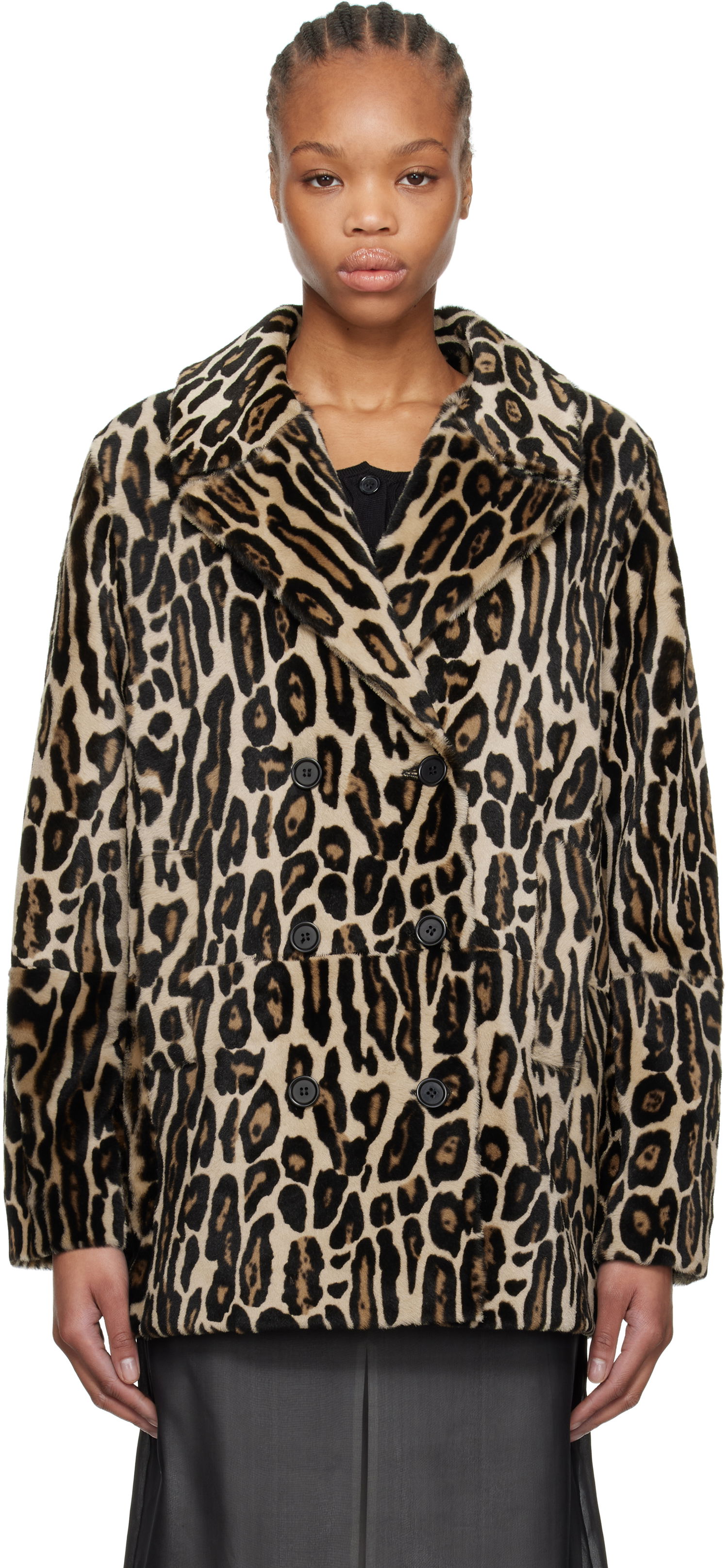 Plašči RE/DONE Re/Done Leopard Print Shearling Peacoat Bež | 817-06WLEOPCT, 0