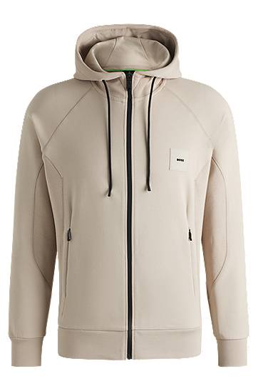 Pulover BOSS BOSS Cotton Blend Zip-Up Hoodie Bež | 50537204