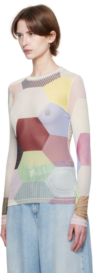 Bodi JW Anderson JW Anderson Patchwork Print Sheer Long Sleeve T-Shirt Večbarvna | JO0138-PG1722, 3