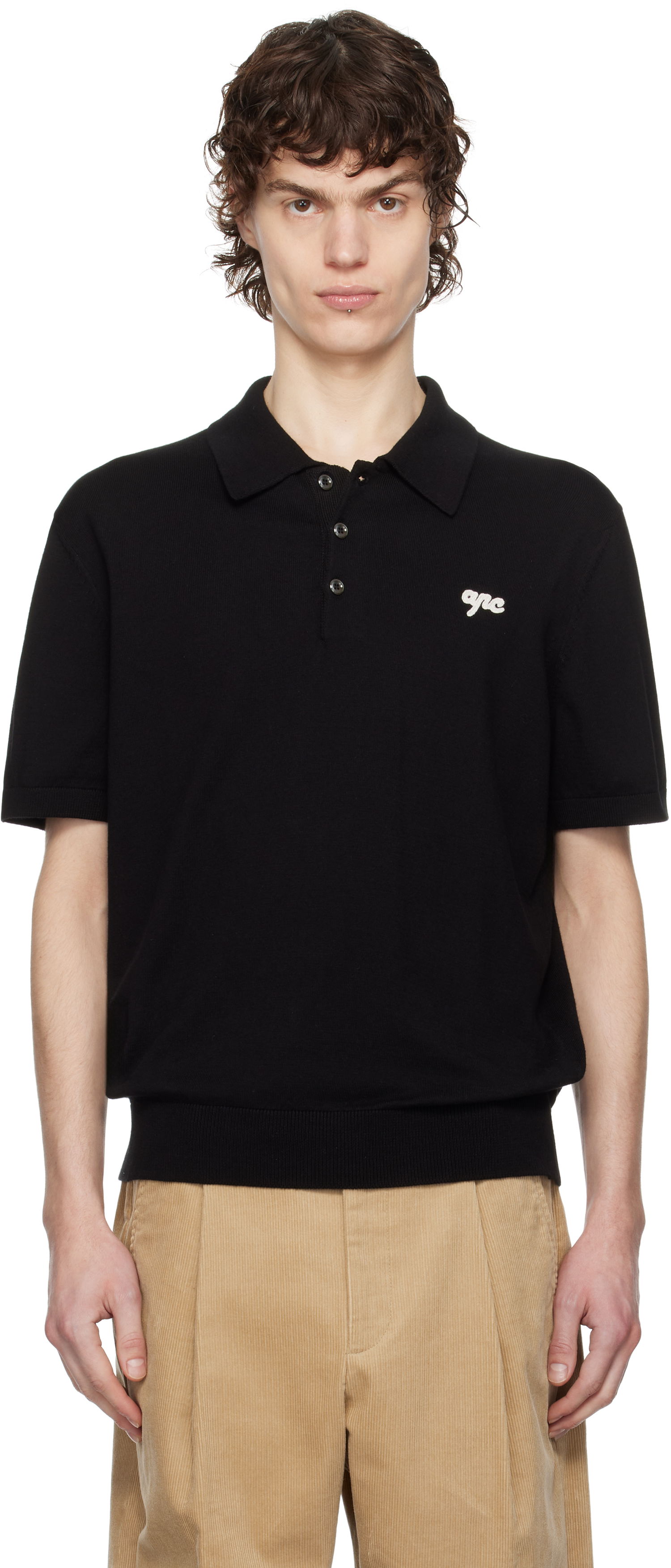 Polo majica A.P.C. A.P.C. Gregorio Knit Polo Črna | COGDK-H23393, 0