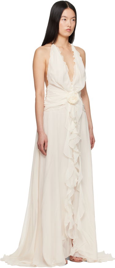 Obleke Blumarine Blumarine Georgette Maxi Dress with Ruffle Detail Bež | P522A568A, 4