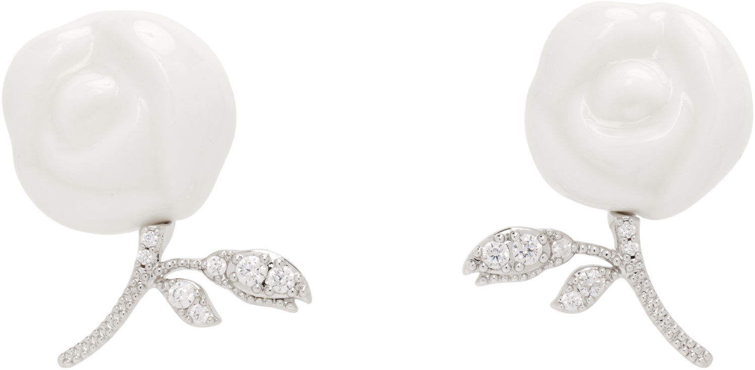 Uhani SHUSHU/TONG YVMIN Edition Ceramic Rose Earrings Bela | 25645WHT00DLR, 0