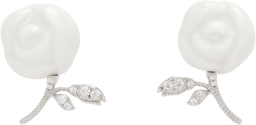 Uhani SHUSHU/TONG YVMIN Edition Ceramic Rose Earrings Bela | 25645WHT00DLR