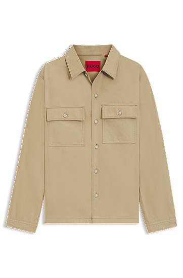 Srajce BOSS Oversized-Fit Cotton Gabardine Shirt with Chest Pockets Bež | 50545383