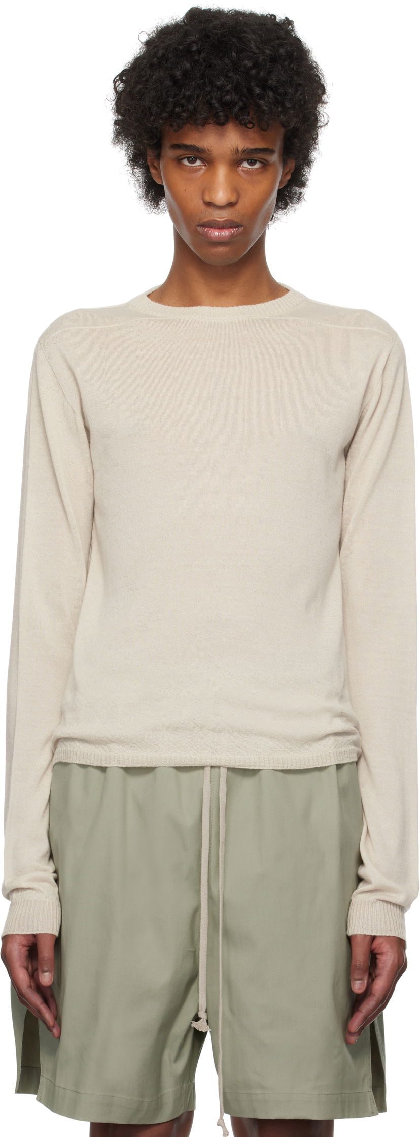 Pleteni pulover Rick Owens Rick Owens Hollywood Cropped Level Biker Sweater Bež | RU01E5630 WS