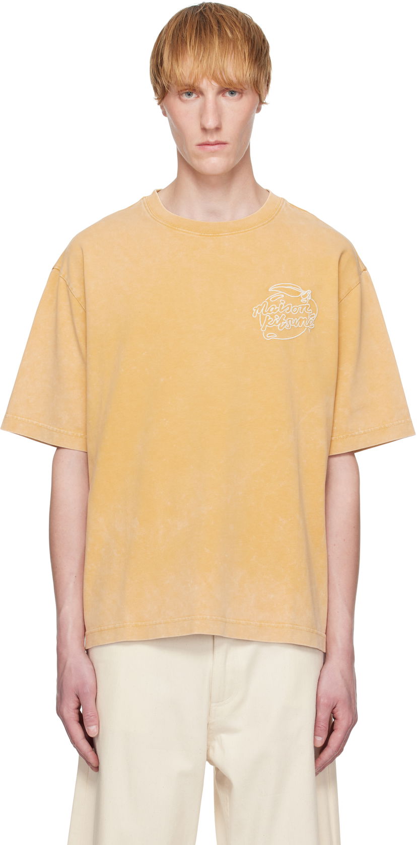 Majica MAISON KITSUNÉ Maison Kitsuné Lemonade Chest Embroidery T-Shirt Rumena | OM00115KJ0119