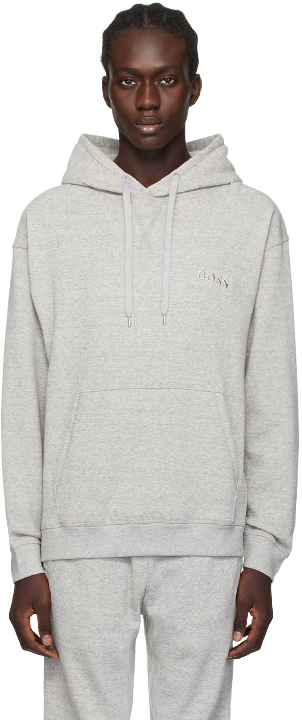 Pulover BOSS Embroidered Hoodie Siva | 50511069