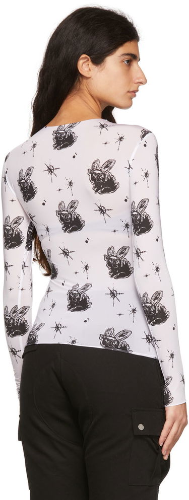Majica We11done We11done Semi-Sheer Long Sleeve T-Shirt with Bunny Print Bela | WD-TT1-22-577-W-WH, 2