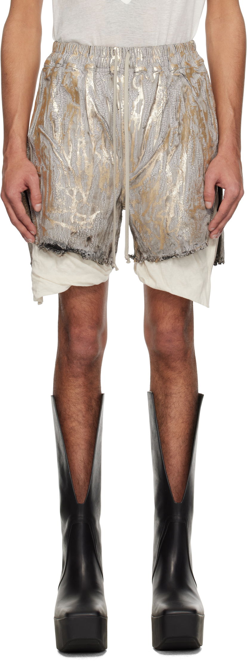 Kratke hlače Rick Owens Rick Owens Hollywood Boxers Cracked Metallic Drawstring Shorts Kovinski | RR01E5306 SGMC