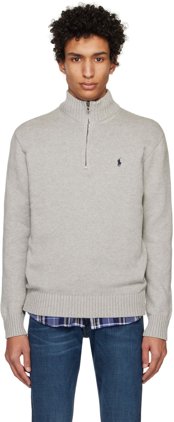 Pleteni pulover Polo by Ralph Lauren Half-Zip Ribbed Sweater Siva | 710859939001