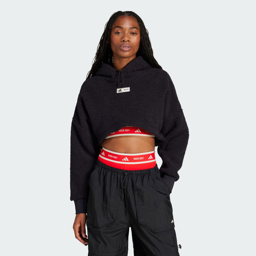 Pulover adidas Performance MOON BOOT Cropped Fleece Hoodie Črna | IY8049