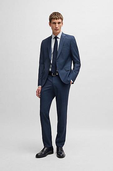 Srajce BOSS Slim-Fit Striped Linen-Blend Shirt Modra | 50539206, 1