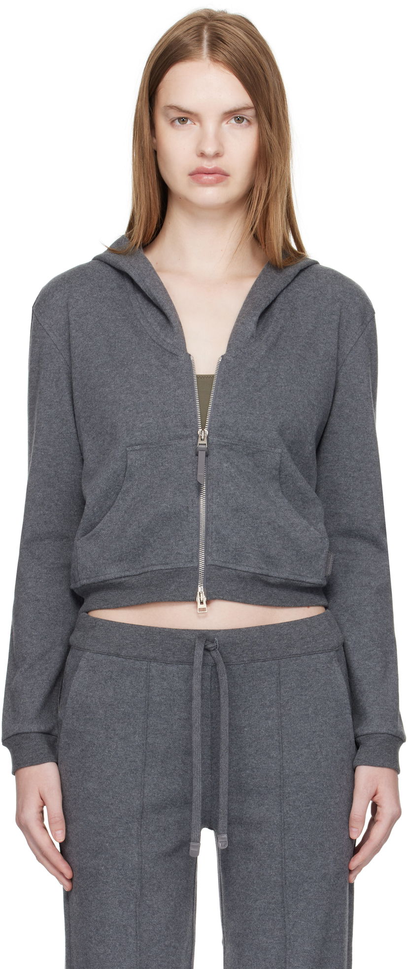 Pulover Tom Ford TOM FORD Peachy Hand Cotton Jersey Zip-Up Hoodie Siva | FLJ067-JEX173