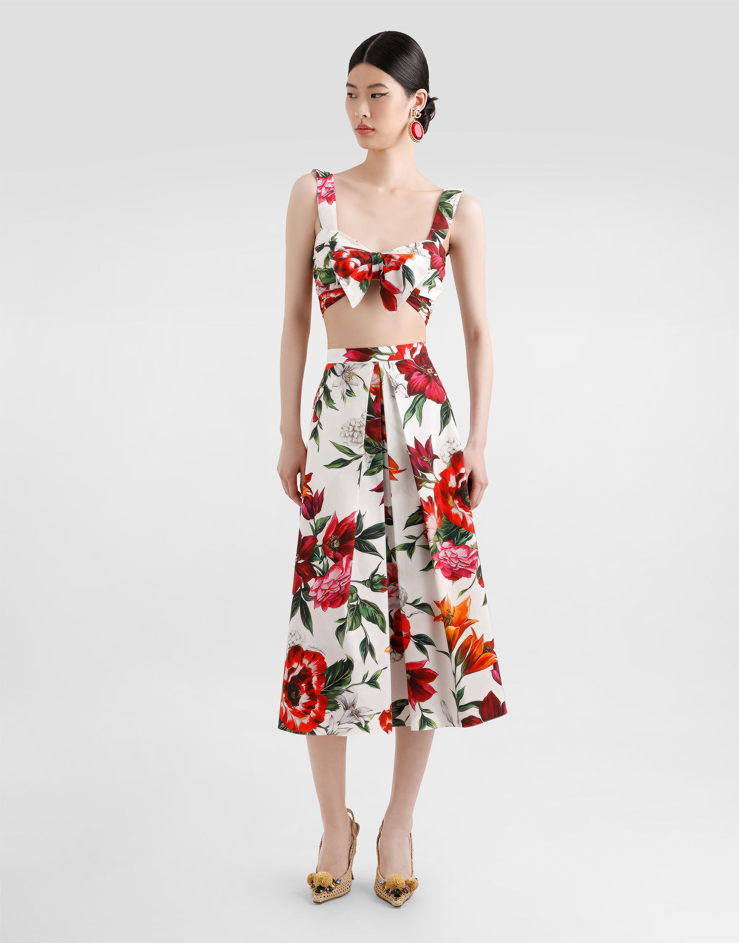 Krop-top Dolce & Gabbana Dolce & Gabbana Flower-Print Poplin Bow Crop Top Večbarvna | F7BB5THS5TQHA5PB, 1