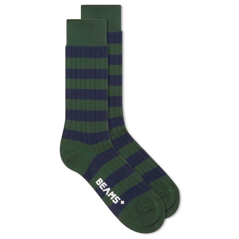 Nogavice BEAMS Rib Stripe Socks Zelena | 3843-0012-479-65