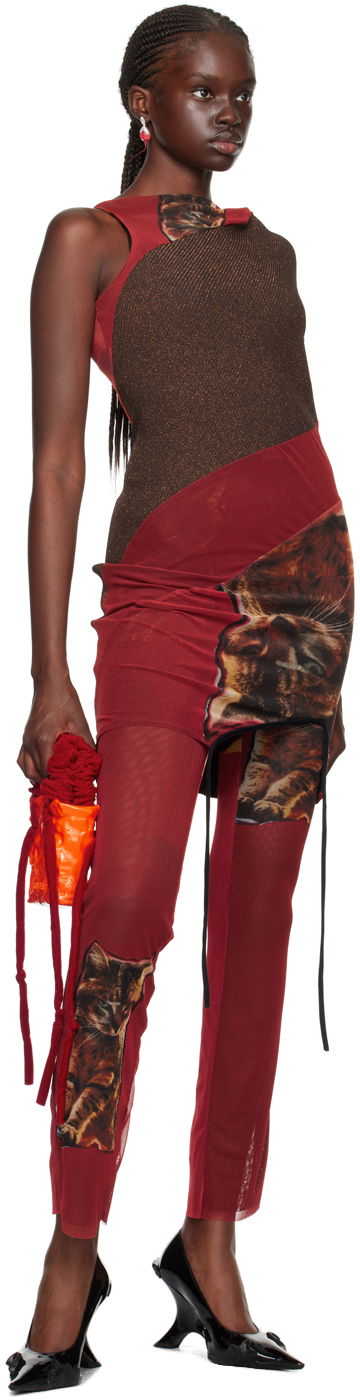 Obleke Ottolinger Ottolinger Cat Print Mesh Mini Dress Rdeča | 102601, 3