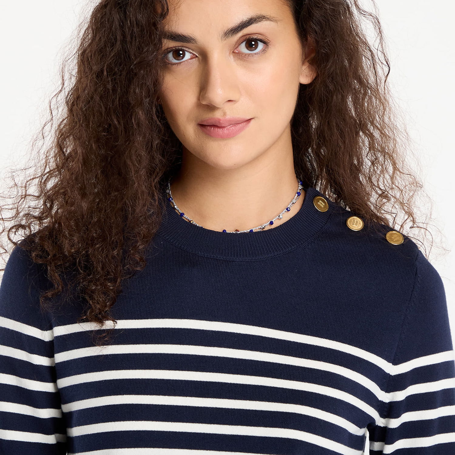 Pleteni pulover Tommy Hilfiger Tommy Hilfiger Striped Crewneck Sweater with Gold Buttons Mornarica | WW0WW47305-0FI, 1