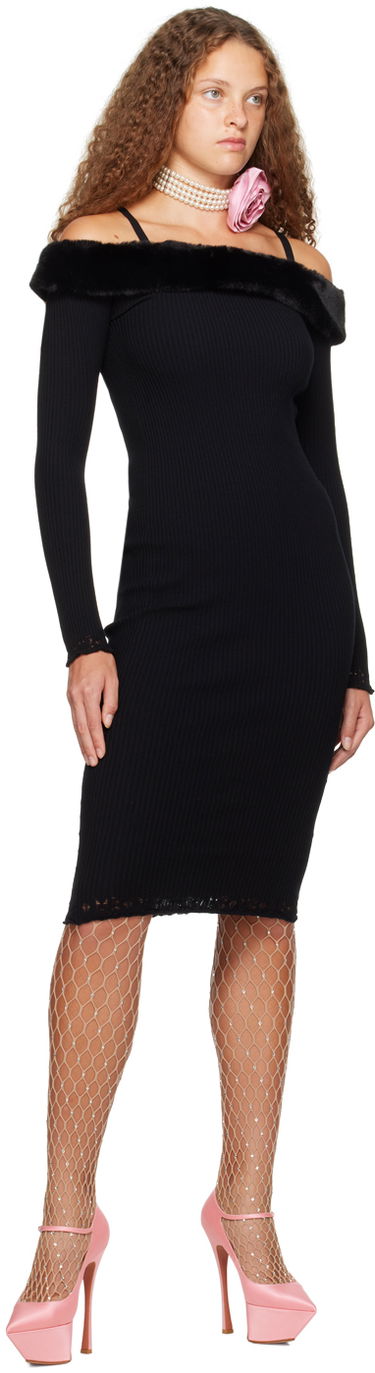Obleke Blumarine Blumarine Faux-Fur Trim Midi Dress Črna | A322A384B, 3