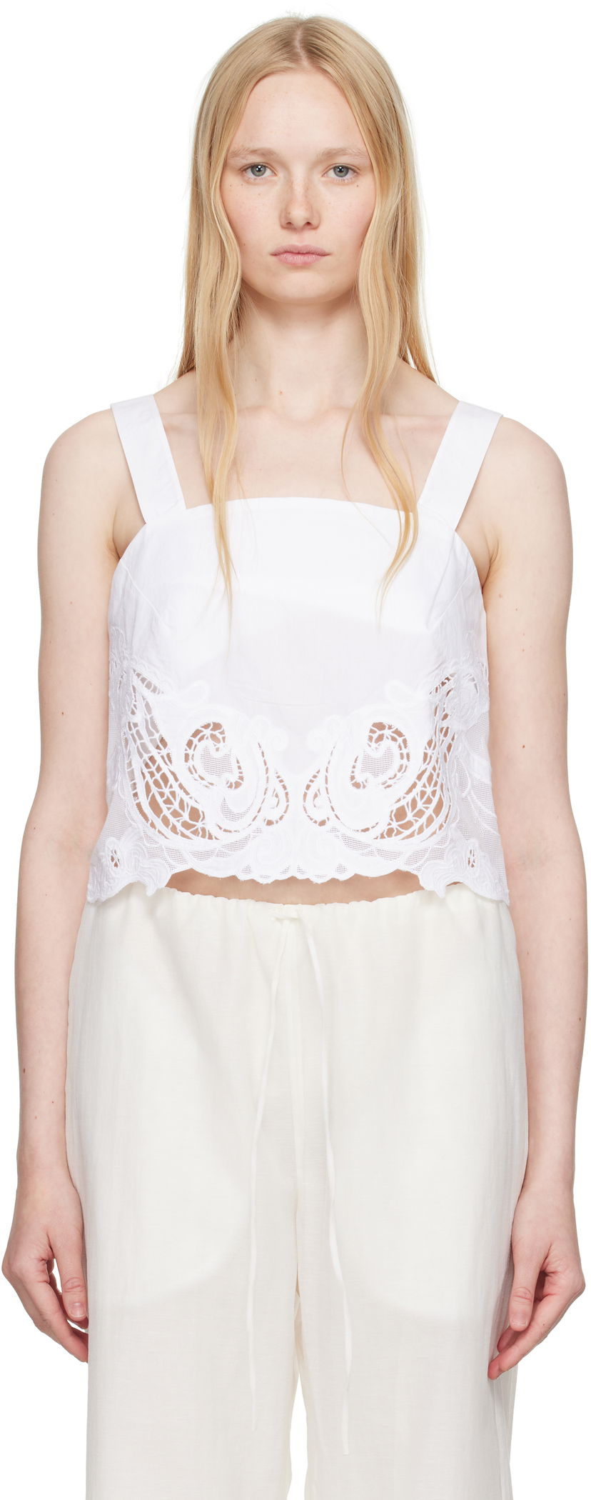 Krop-top rag & bone Rag & Bone Clem Lace-Trim Poplin Tank Top Bela | WAW25SA036LA36