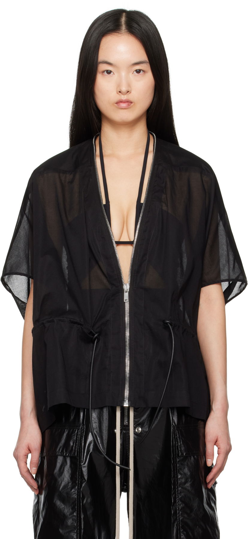 Srajce Rick Owens Rick Owens Hollywood Sail Sheer Zip Jacket Črna | RP01E7733 CV