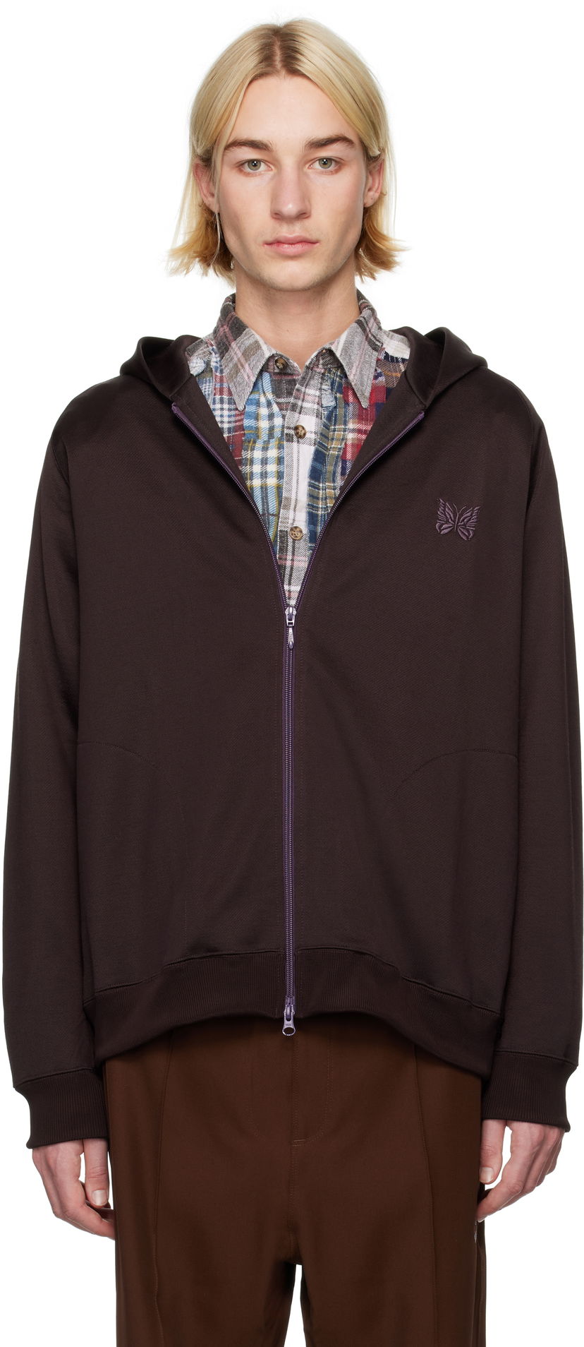 Pulover Needles Zipped Hoodie Lila | PU285