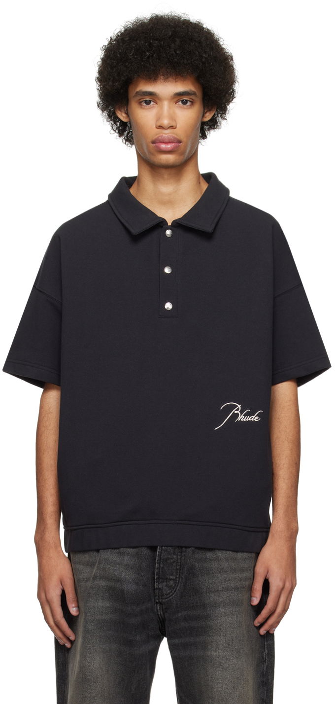 Polo majica Rhude Embroidered Polo Črna | RHPS24SH15320372