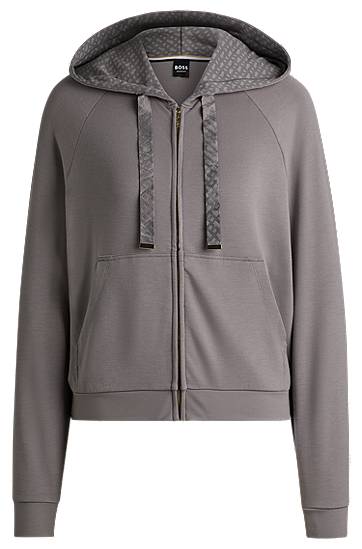 Pulover BOSS BOSS Interlock Zip-Up Hoodie with Monogram Details Siva | 50535842