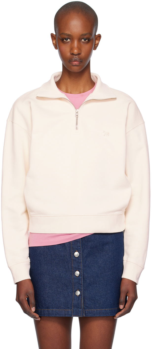 Pulover MAISON KITSUNÉ Half-Zip Sweatshirt Bela | MW00304KM0325