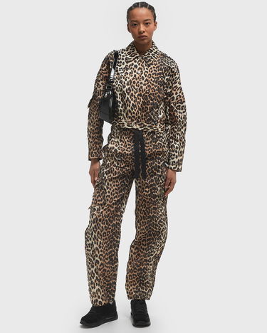 Jakna GANNI Ganni Duchesse Nylon Short Leopard Print Jacket Rjava | W0470-943, 1