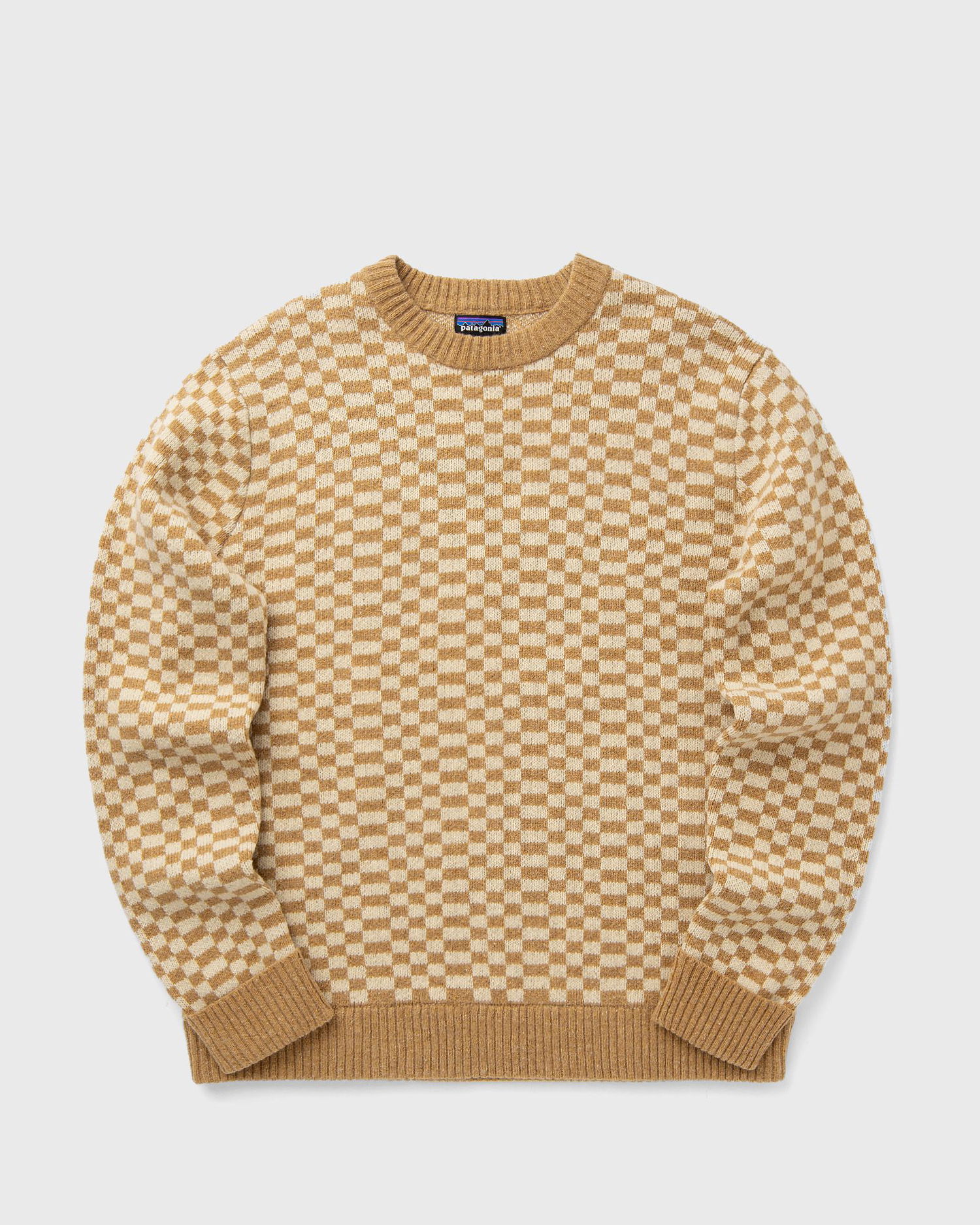 Pleteni pulover Patagonia Recycled Wool-Blend Checkered Sweater Bež | 50655-FTGO, 0