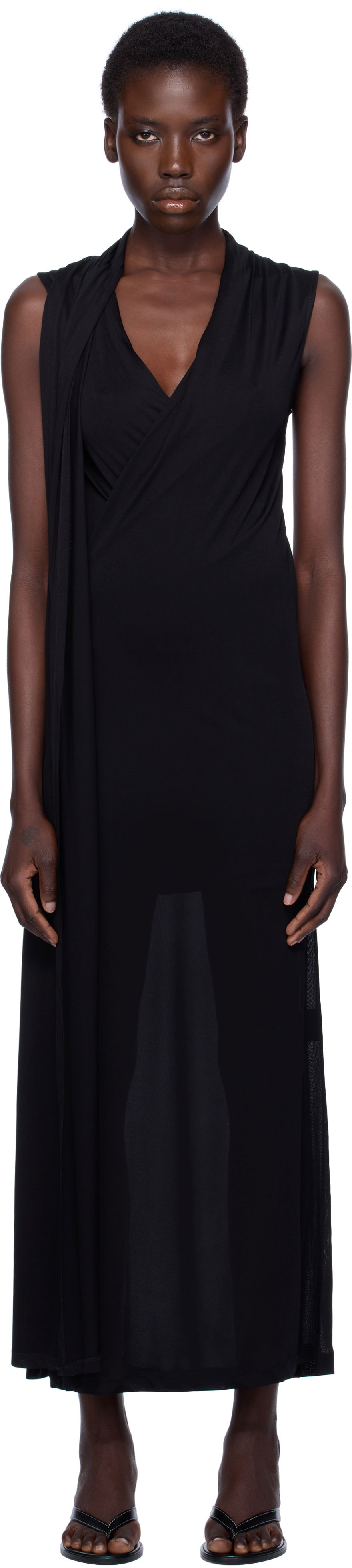 Obleke TOTEME TOTEME Overlapped Scarf Maxi Dress Črna | 253-WRD0235-FB0266, 0