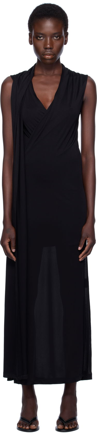 Obleke TOTEME TOTEME Overlapped Scarf Maxi Dress Črna | 253-WRD0235-FB0266, 0