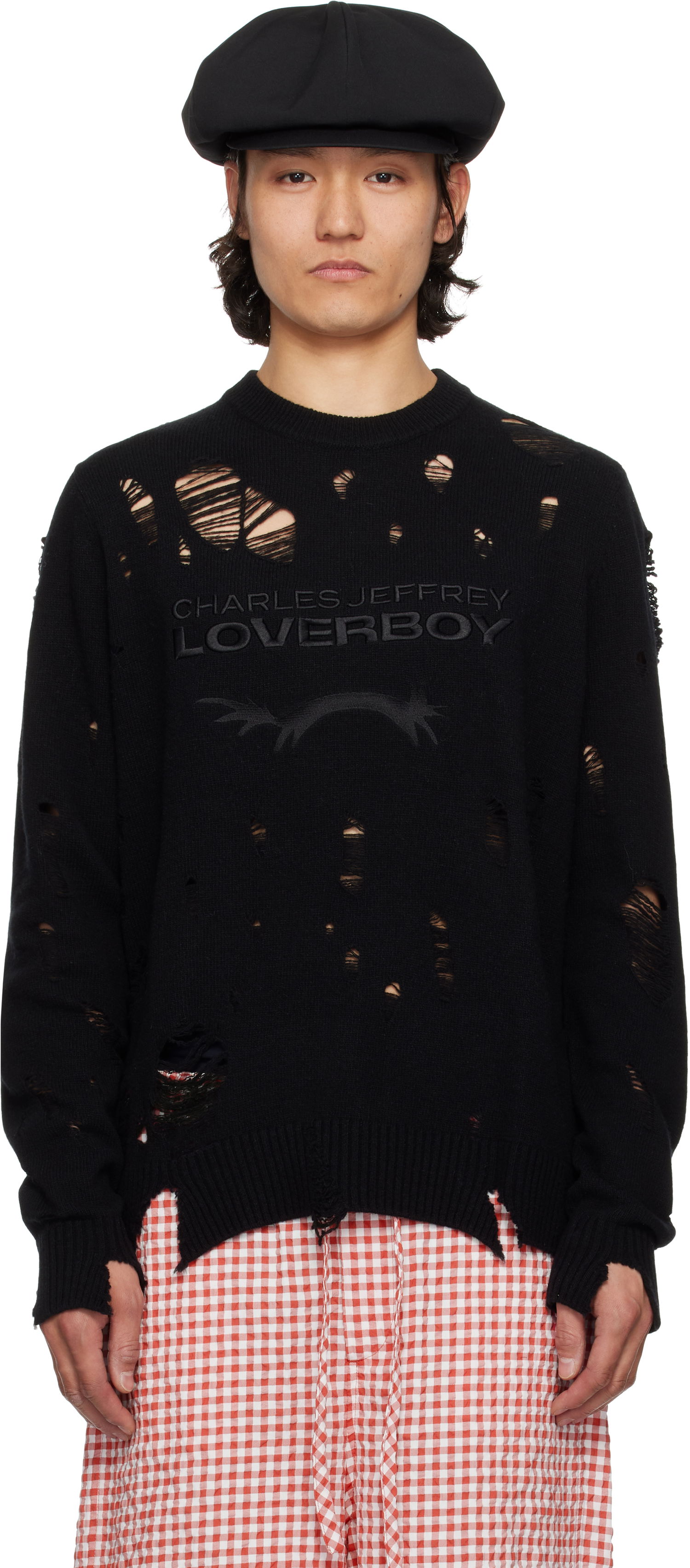 Pleteni pulover Charles Jeffrey Loverboy Charles Jeffrey LOVERBOY Distressed Logo Knit Sweater Črna | 54090401, 0