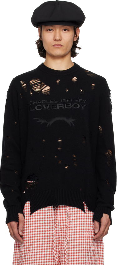 Pleteni pulover Charles Jeffrey Loverboy Charles Jeffrey LOVERBOY Distressed Logo Knit Sweater Črna | 54090401, 0