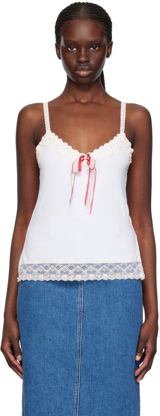 Majica brez rokavov Anna Sui Sequined Lace Trim Camisole Bela | A224R21
