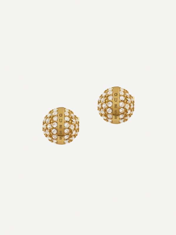 Uhani GUESS Gold-Tone Crystal Ball Stud Earrings Kovinski | JUBE04459JW