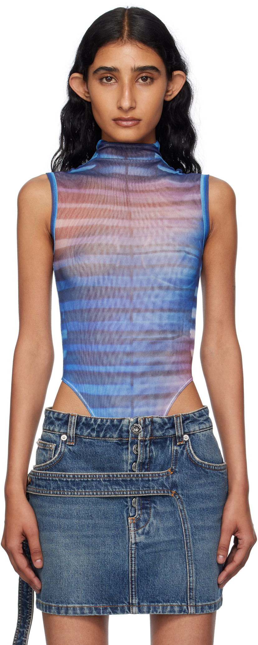 Bodi Jean Paul Gaultier Jean Paul Gaultier High Neck Printed Bodysuit Modra | 25/03-W-TO331-M005P-565034