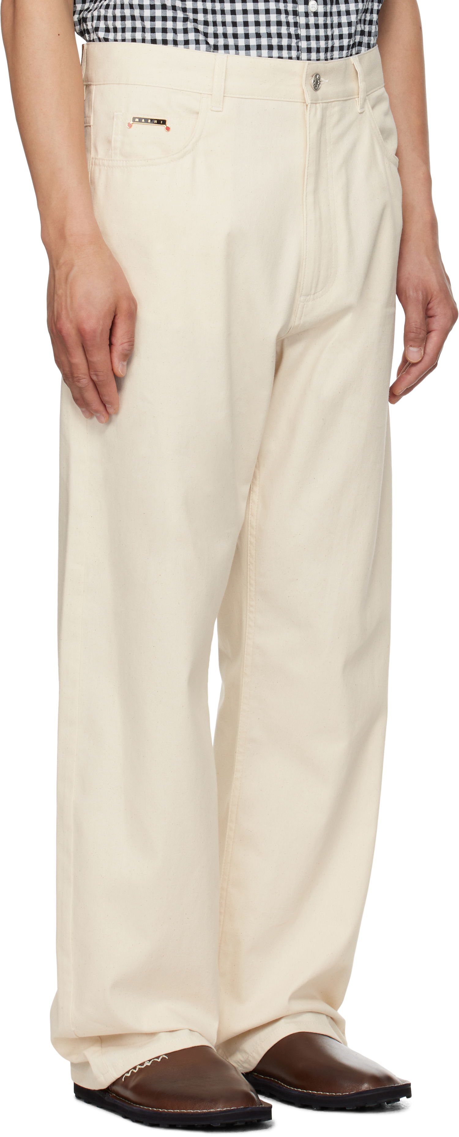 Hlače Marni Marni Wide-Leg Denim Jeans Bež | PUJU0021A0 UTC476, 1
