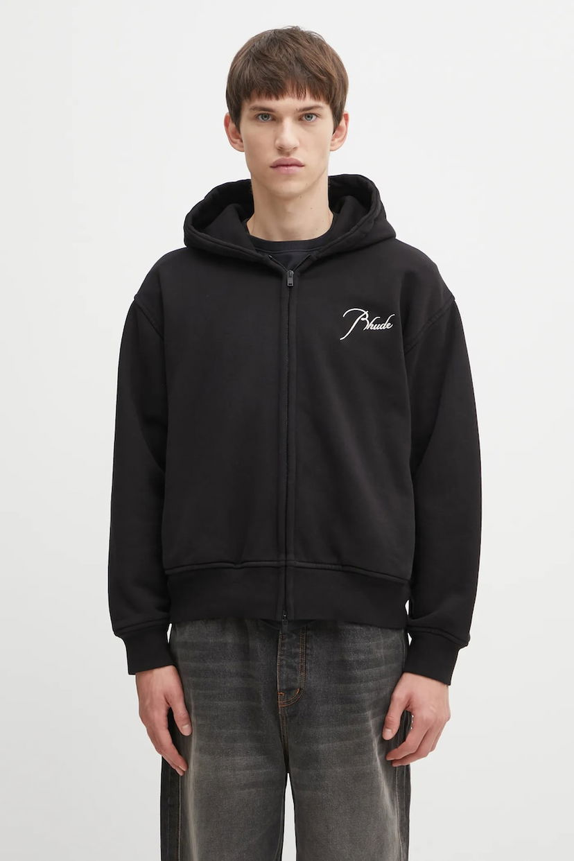 Pulover Rhude RHUDE Classique Zip-Up Hooded Hoodie with Embroidered Logo Črna | RHFW25HO05012