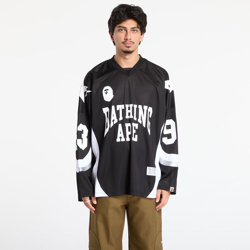 Dres BAPE Line Camo Jacquard Logo Relaxed Fit Ice Hockey Jersey Črna | 001LTL801313MBLK