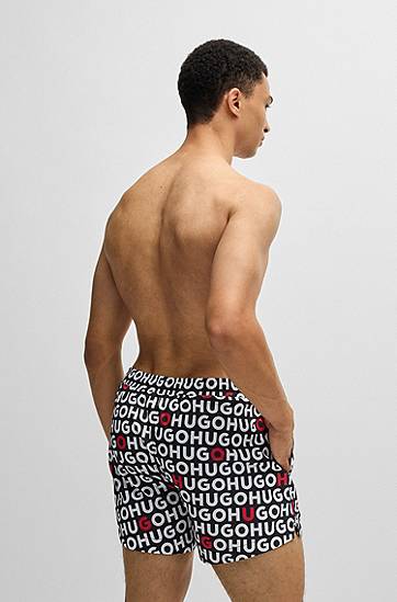 Kratke hlače BOSS Swim Shorts with Logo Print and Drawcord Črna | 50535412, 1