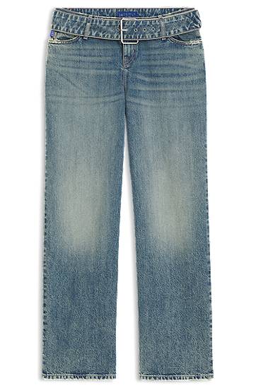 Kavbojke BOSS Baggy Jeans with Denim Belt Modra | 50541520
